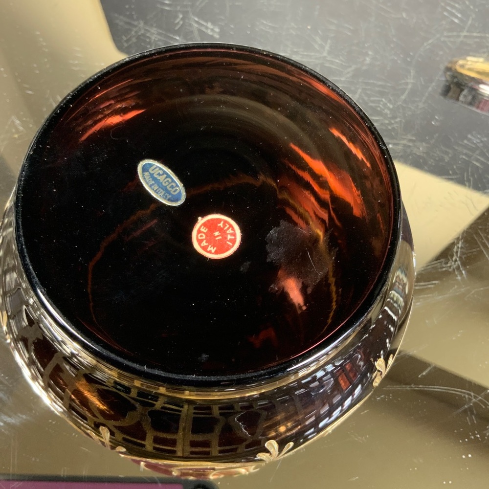 Czech Bohemian Powder Jar Purple Gold Gilt Art Glass Box Flowers Elegant #A23 - Picture 8 of 10